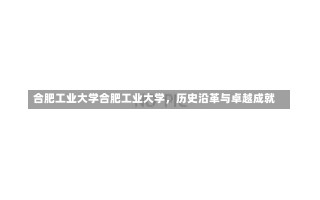 合肥工业大学合肥工业大学，历史沿革与卓越成就