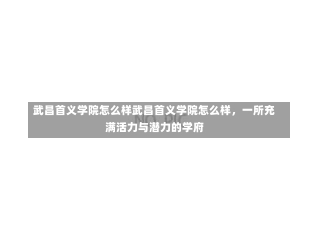 武昌首义学院怎么样武昌首义学院怎么样，一所充满活力与潜力的学府-第2张图片-记录生活每一天